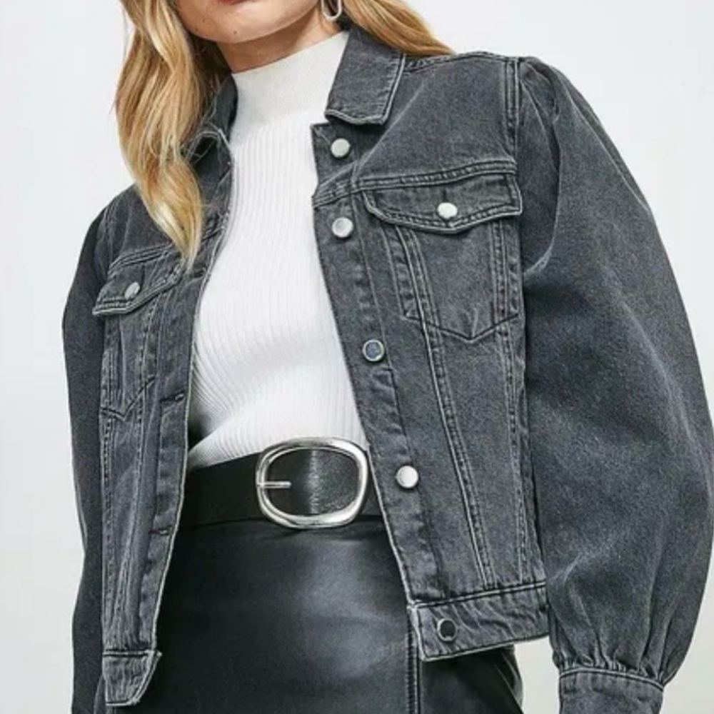 KAREN MILLEN Gray Jean Jacket with Classic Design and Relaxed Fit